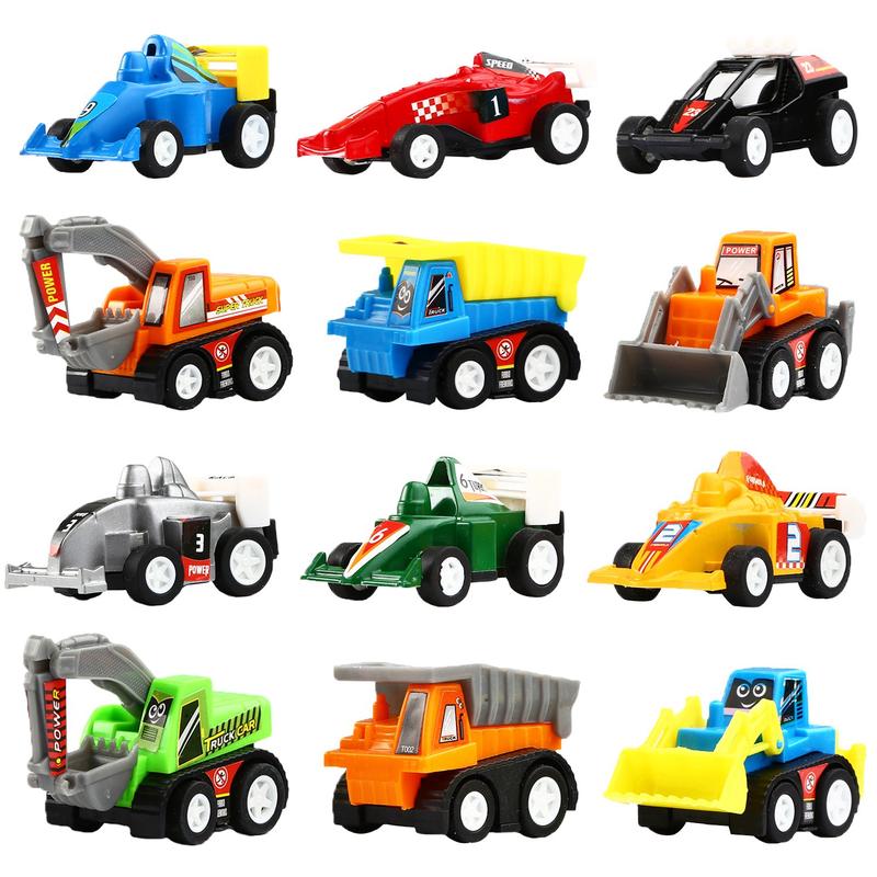 Pull Back Vehicles, 12 Pack Mini Assorted Construction Vehicles and Race Car Toy, Vehicles Truck Mini Car Toy for Kids Toddlers Boys Child, Pull Back and Go Car Toy Play Set