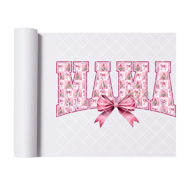 Mama Christmas Pink Bow DTF Transfer - -For Clothing T-Shirts