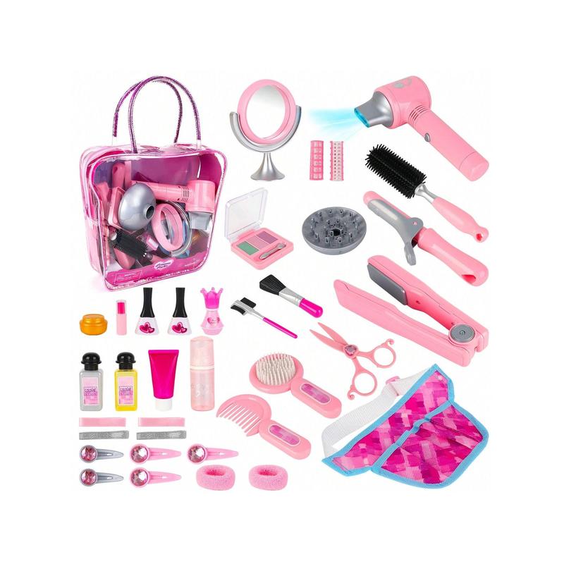 Girls Beauty Salon Set, 32PCS Kids Beauty Salon Toy Kit,Pretend Play Hair Stylist Toy Kit With Hairdryer, Barber Costume Apron,Hair Styling Toy Playset For Girls,Christmas Toys Gifts