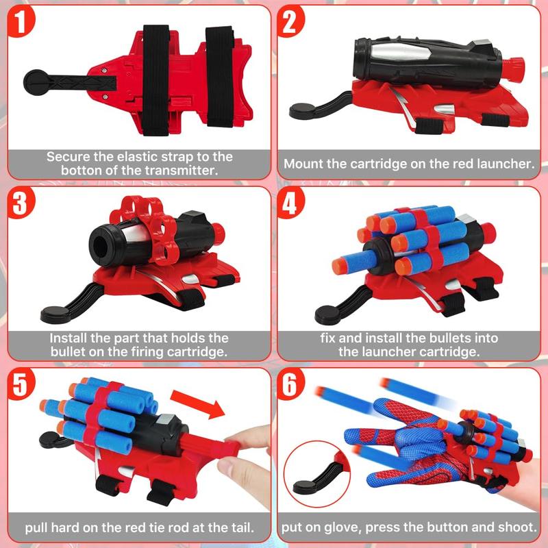 Genqiang Spider Web Shooter, 2 Sets Wrist Launcher Toys with Superhero Glove, Kids Cosplay Costume, Halloween Christmas Birthday Decorations Gift for Boys Girls