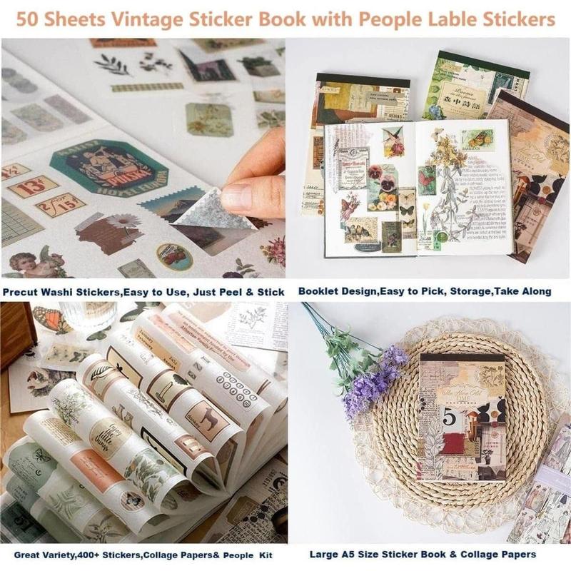 453 Pcs Vintage Stickers for Journaling Scrapbooking Supplies, Ephemera Pack with Scrapbook Papers Retro People Scrap Booking Supplies Kit