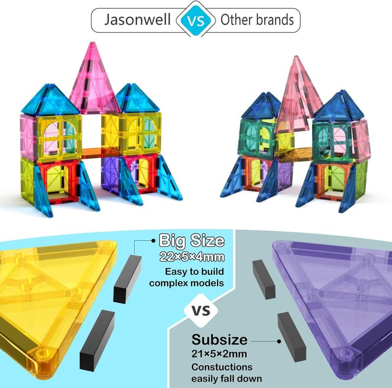 Jasonwell Magnetic Tiles Building Blocks Set for Boys Girls Preschool Educational Magnet Construction Kit Stacking STEM Toys Christmas Birthday Gifts for Kids   4 5 6 7 8 9 10 11 12+ Year Old magnetic toys