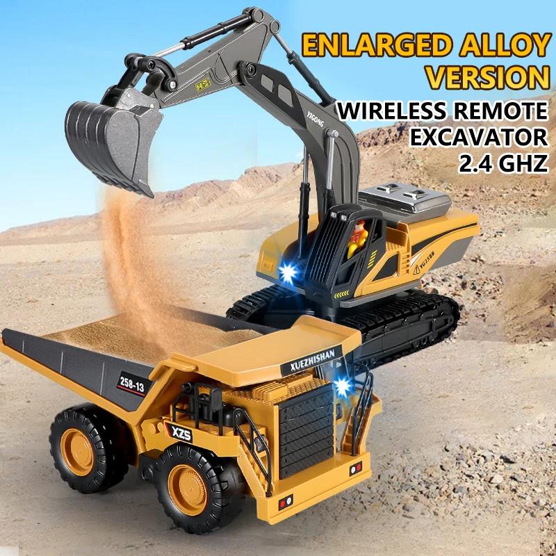 Alloy 2.4G 11 CH Remote Control Excavator RC Model Car Toys Dump Truck Bulldozer Engineering Vehicle With Led Lights Music,Christmas Birthday Gifts Engineering Car Children Electric Toy