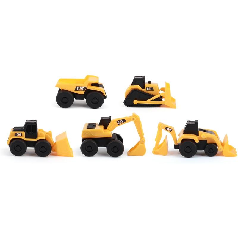 CAT Construction Toys, Little Machines 5pk Truck Toy Set, Includes Dump Truck, Front Loader, Bulldozer, Backhoe, and Excavator Vehicles with Moving Parts, Ages 3+