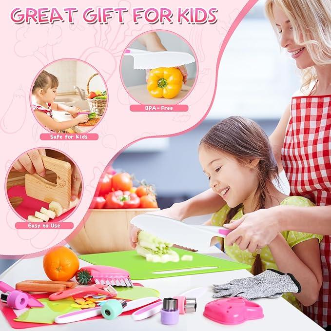 NEOBIOO 28pcs Kids DIY Kitchen Toys, Montessori Kitchen Chopping Tools, 3+ Girls Boys Christmas Birthday Gift