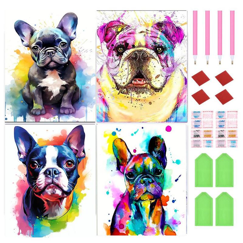 Dog Pattern DIY Diamond Arts Colorful Painting Kit without Frame, 4 Counts set DIY 5D Diamond Arts Colorful Painting Kit for Adults & Teenager, DIY Decor Painting for Home Bedroom Living Room