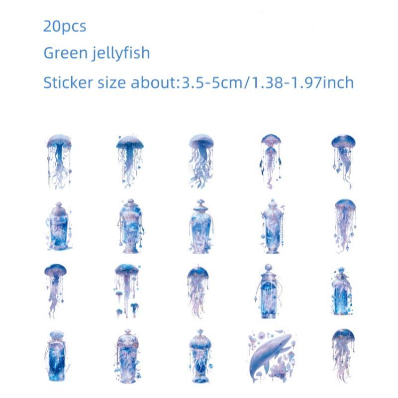 Jellyfish Pattern Sticker, 20pcs pack Sea Creatures Sticker, DIY Handmade Diary Decoration Handbook Card Collage