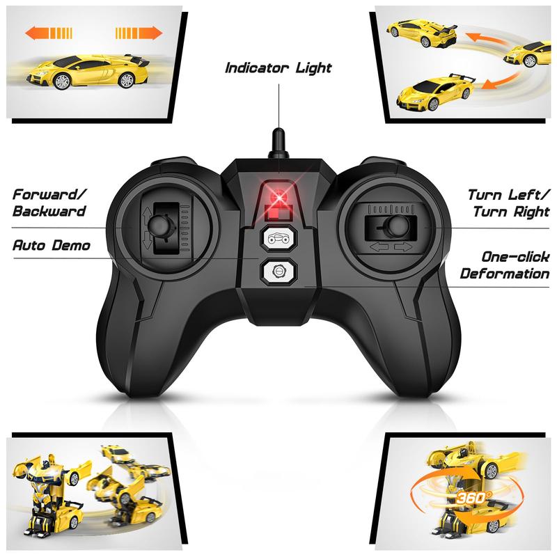 Remote Control Car，Transform Robot RC Cars with Cool LED Headlights, 2.4Ghz Car with 360 Degree Rotation and One-Button Deformation, Christmas Birthday Gifts(Yellow)