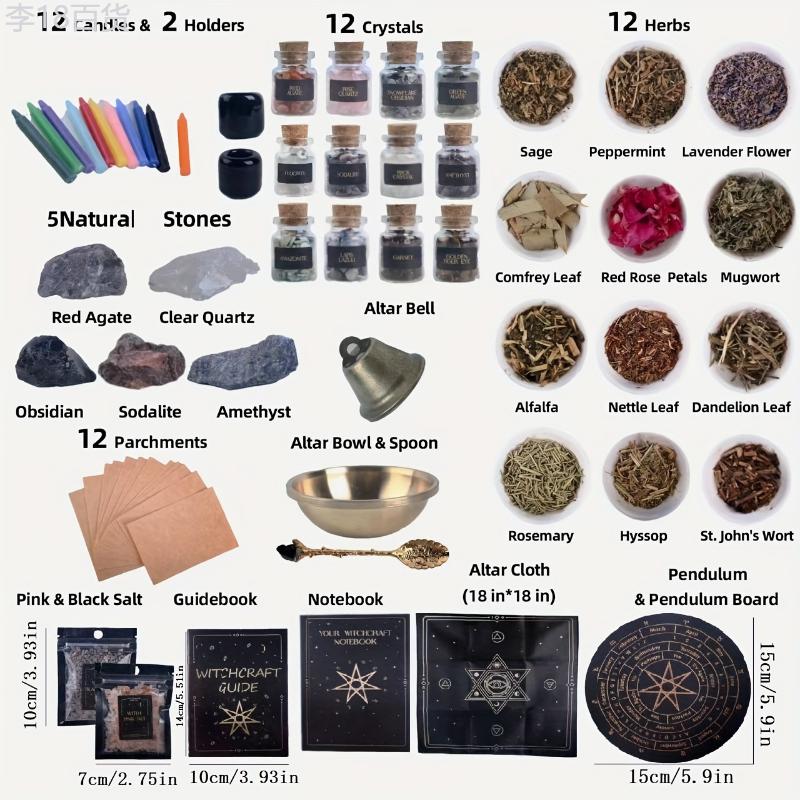 Large Witchcraft supplies Kit 65 PCS - Witch Altar Starter Spell Set - Wiccan Supplies and Tools for Beginners, Unscented