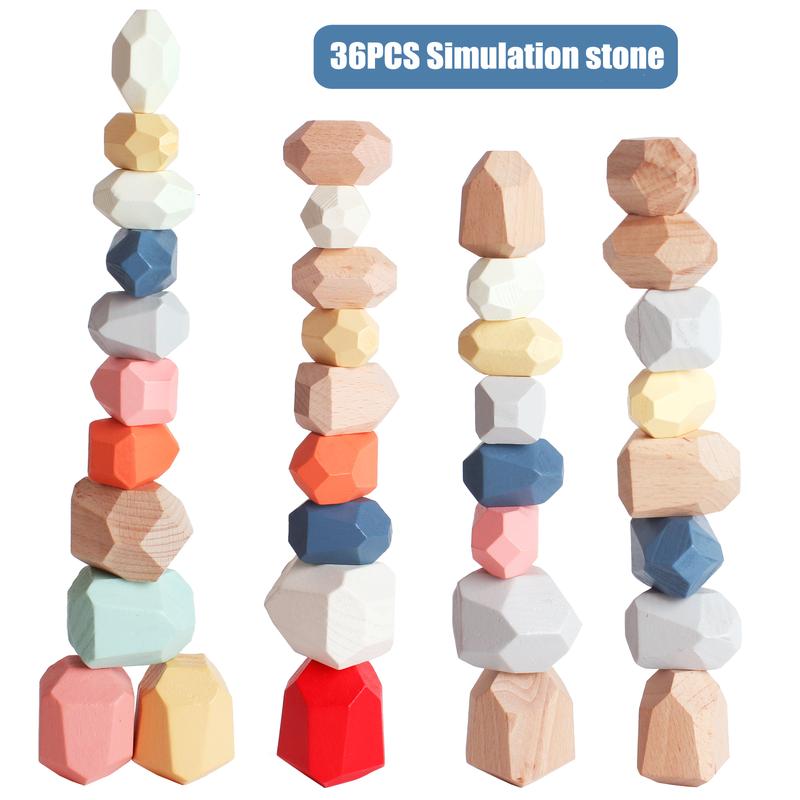 36 PCS Wooden Sorting Stacking Rocks Stones,Sensory Kids Toys Learning Montessori Toys, Building Blocks Game for Kids  3 4 5 6 Years Boy and Girl Birthday Gifts