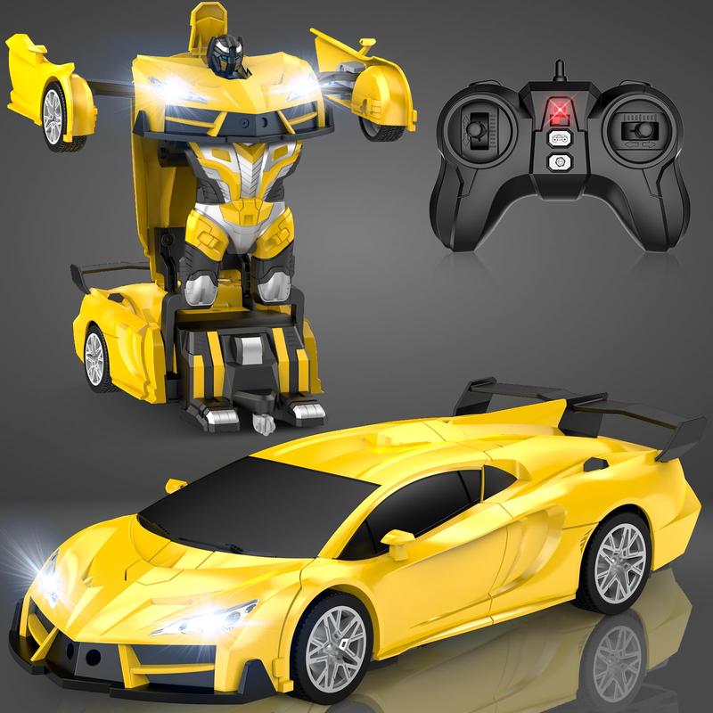 Remote Control Car，Transform Robot RC Cars with Cool LED Headlights, 2.4Ghz Car with 360 Degree Rotation and One-Button Deformation, Christmas Birthday Gifts(Yellow)