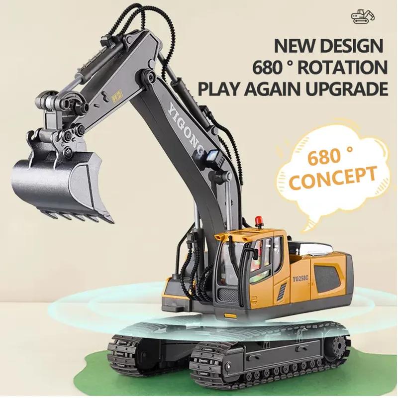 Alloy 2.4G 11 CH Remote Control Excavator RC Model Car Toys Dump Truck Bulldozer Engineering Vehicle With Led Lights Music,Christmas Birthday Gifts Engineering Car Children Electric Toy