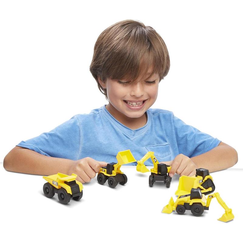 CAT Construction Toys, Little Machines 5pk Truck Toy Set, Includes Dump Truck, Front Loader, Bulldozer, Backhoe, and Excavator Vehicles with Moving Parts, Ages 3+