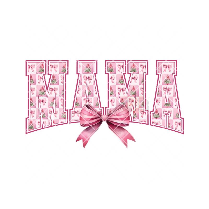 Mama Christmas Pink Bow DTF Transfer - -For Clothing T-Shirts