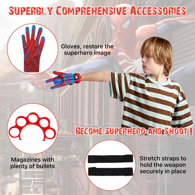 Genqiang Spider Web Shooter, 2 Sets Wrist Launcher Toys with Superhero Glove, Kids Cosplay Costume, Halloween Christmas Birthday Decorations Gift for Boys Girls