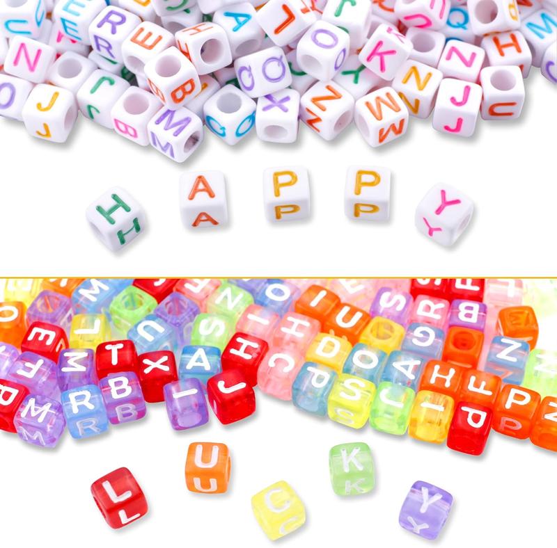 1400pcs Cube Alphabet Beads Set with 5 Colors + 50M Crystal String Cord for DIY Bracelets and Jewelry Making