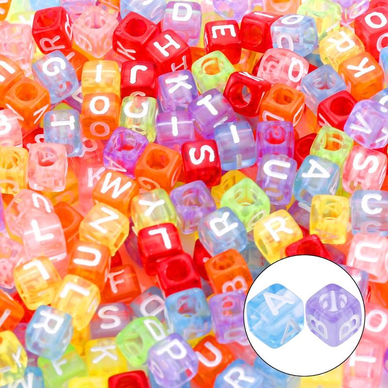 1400pcs Cube Alphabet Beads Set with 5 Colors + 50M Crystal String Cord for DIY Bracelets and Jewelry Making