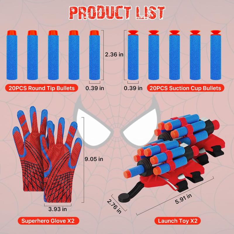 Genqiang Spider Web Shooter, 2 Sets Wrist Launcher Toys with Superhero Glove, Kids Cosplay Costume, Halloween Christmas Birthday Decorations Gift for Boys Girls