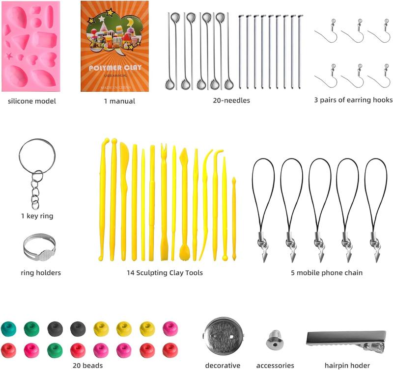 Polymer Clay Starter Kit -51 Colors, CiaraQ Oven Baking Modeling Clay Set with Sculpting Tools, Accessories, and Storage Box. Great for Crafts. (Assorted Colors)