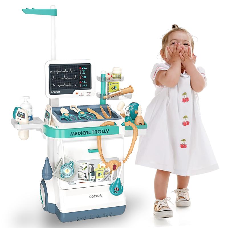 Doctor Kit for Kids Pretend Play Medical Station 26 PCS with Mobile Cart, Thermometer, Stethoscope, X-Rays, Pulse Machine