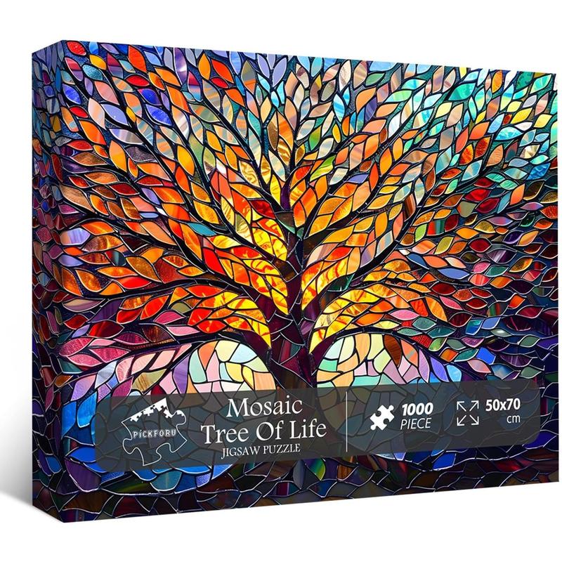 Stained Glass Puzzle Tree of Life Puzzles for Adults 1000 Pieces, Impossible Hard Difficult Challenging Puzzles for Adults, Colorful Mosaic Tree of Life Jigsaw Puzzle 1000 Pieces