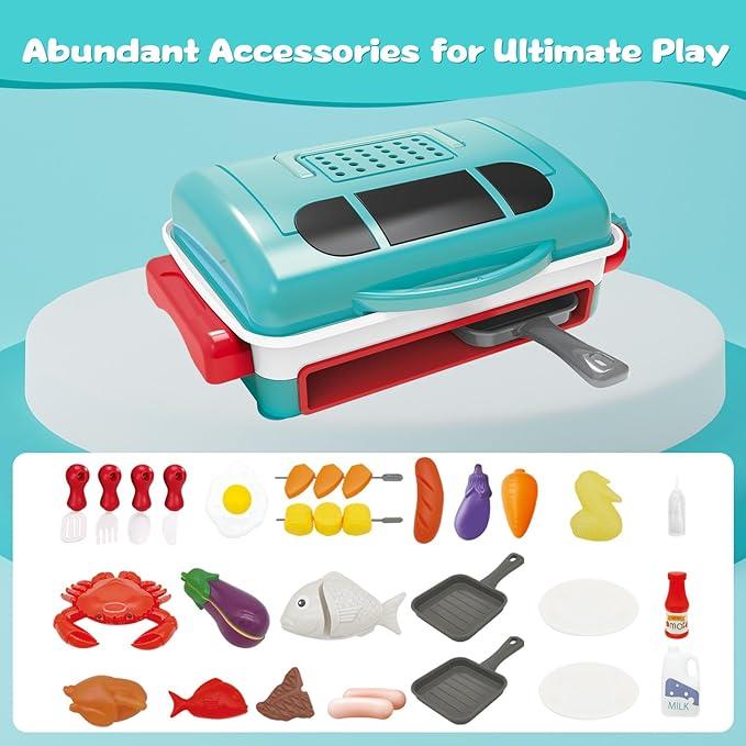 35Counts Children's Barbecue Toys, Barbecue Kitchen Camping Cooking Toys, Featuring Realistic Spray, Light And Sound, Color-Changing Play Food And Plate Toys, Pretend Barbecue Accessories Set, Suitable For 3-12 Boys And Girls Christmas Birthday Gifts