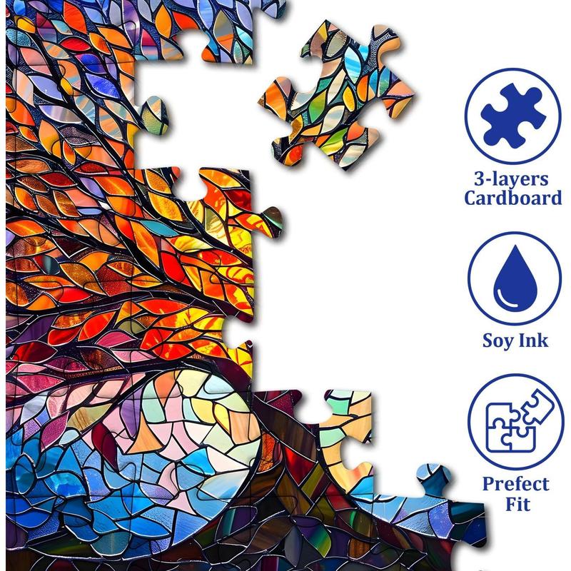 Stained Glass Puzzle Tree of Life Puzzles for Adults 1000 Pieces, Impossible Hard Difficult Challenging Puzzles for Adults, Colorful Mosaic Tree of Life Jigsaw Puzzle 1000 Pieces