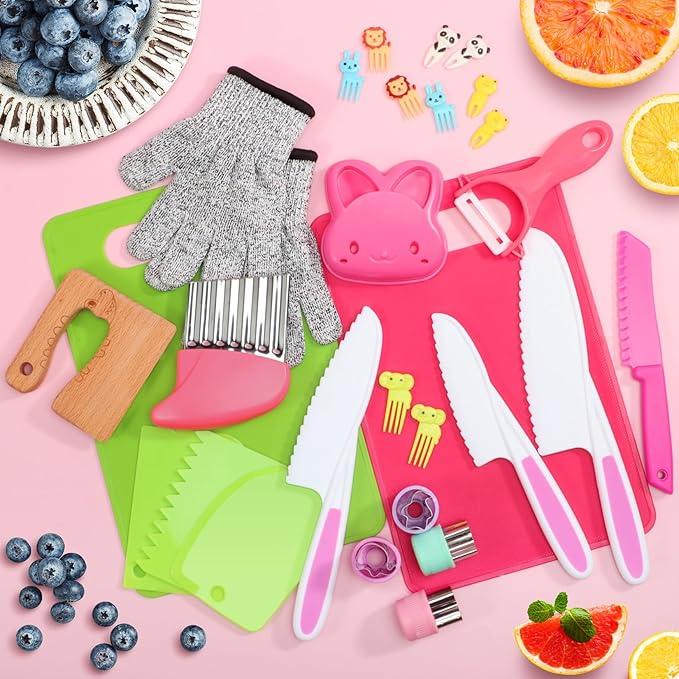 NEOBIOO 28pcs Kids DIY Kitchen Toys, Montessori Kitchen Chopping Tools, 3+ Girls Boys Christmas Birthday Gift