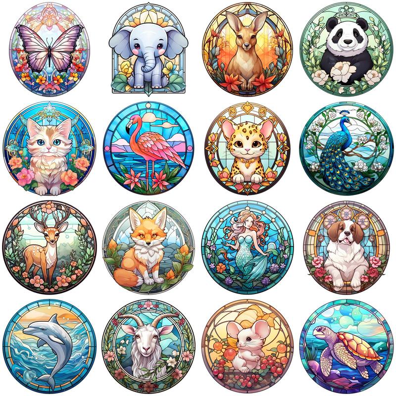 Cartoon Animal Pattern Window Sticker, 52pcs Waterproof Decorative Sticker for DIY Scrapbook Water Bottle Decoration