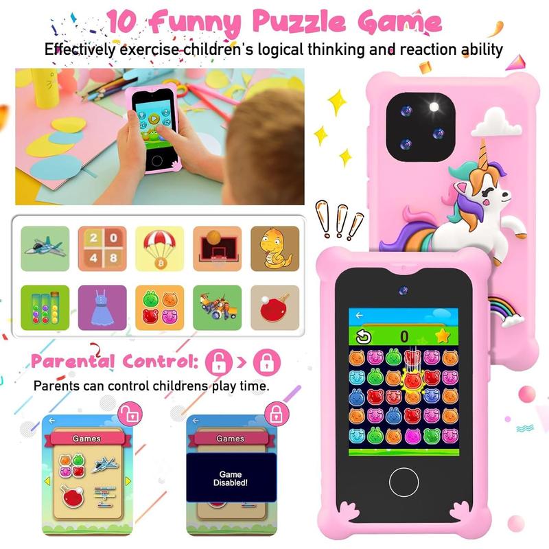 Phone Toys,Unicorn Toys Phone for Girls Touchscreen Play Phone with Dual Camera  Learning Toys Music Player Christmas Birthday Gifts for  6 7 Year Old Girls with SD Card