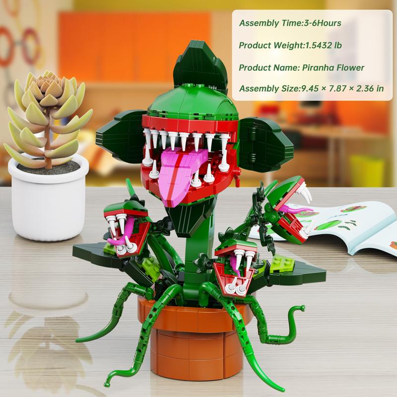 Three Heads Audrey Big Mouth Cannibal Building Blocks Toy Set, Perfect Halloween Gift for Fans and Kids (606 pcs)