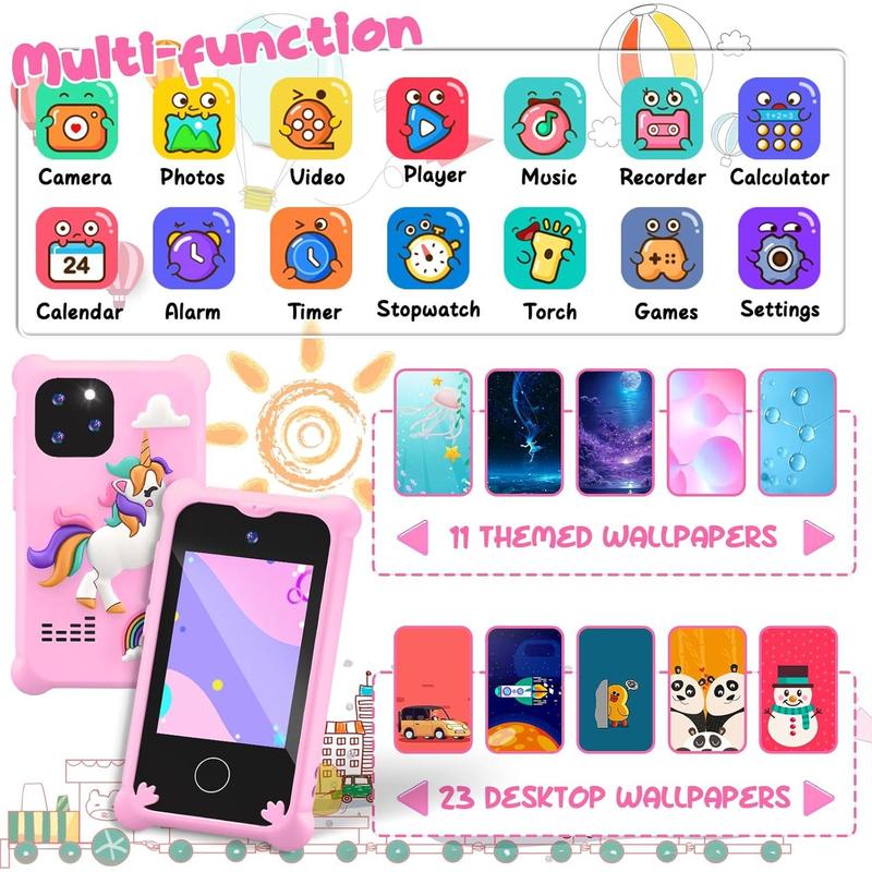 Phone Toys,Unicorn Toys Phone for Girls Touchscreen Play Phone with Dual Camera  Learning Toys Music Player Christmas Birthday Gifts for  6 7 Year Old Girls with SD Card