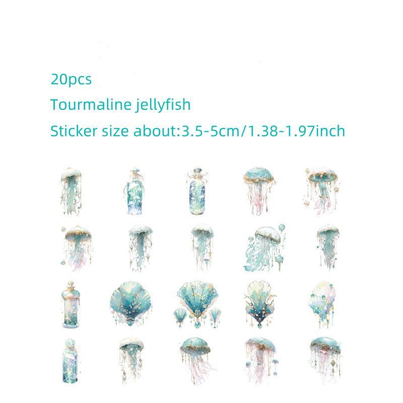 Jellyfish Pattern Sticker, 20pcs pack Sea Creatures Sticker, DIY Handmade Diary Decoration Handbook Card Collage