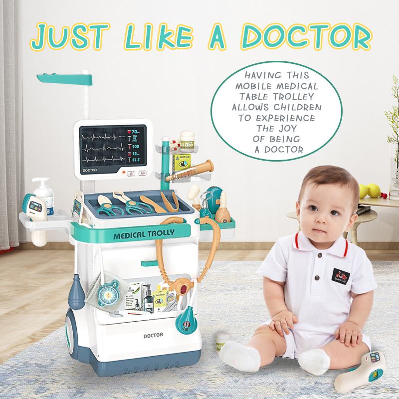 Doctor Kit for Kids Pretend Play Medical Station 26 PCS with Mobile Cart, Thermometer, Stethoscope, X-Rays, Pulse Machine