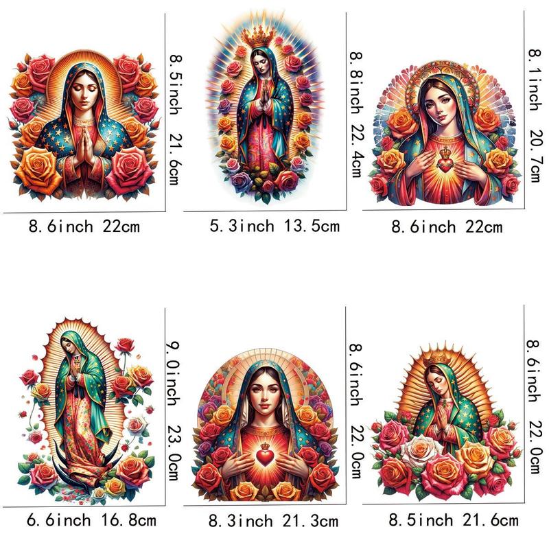 Flower Our Lady Pattern DIY Embossing Sticker, 6 Counts set DIY Heat Transfer Sticker, DIY Decoration For DIY Craft