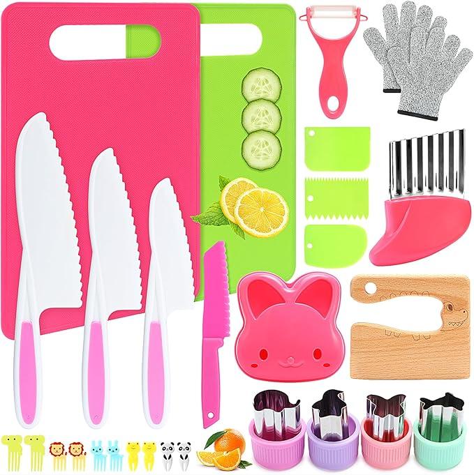 NEOBIOO 28pcs Kids DIY Kitchen Toys, Montessori Kitchen Chopping Tools, 3+ Girls Boys Christmas Birthday Gift