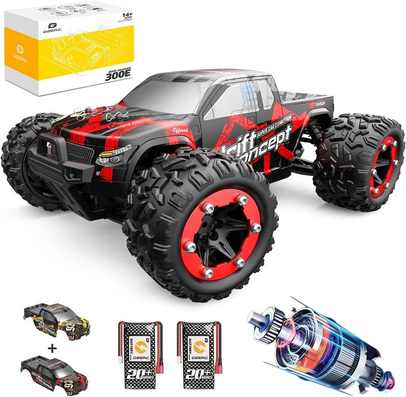 DEERC Brushless RC Cars 300E 60KM H High Speed 4WD 1:18 Scale Monster Truck , Truck with Extra Shell 2 Rechargable Battery,40+ Min Play Car