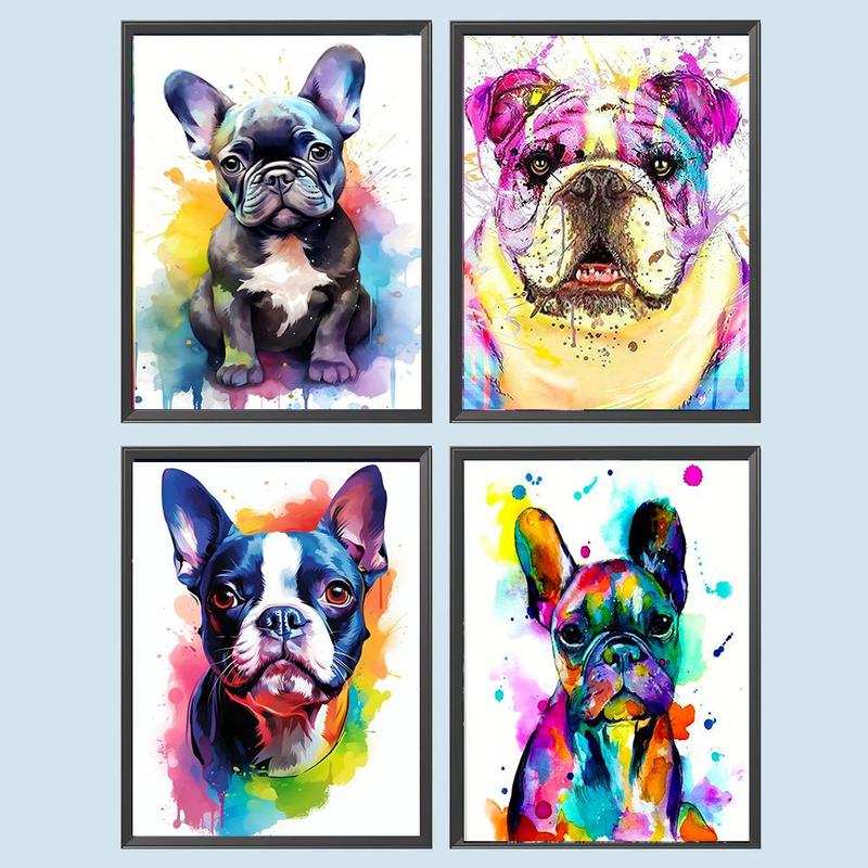 Dog Pattern DIY Diamond Arts Colorful Painting Kit without Frame, 4 Counts set DIY 5D Diamond Arts Colorful Painting Kit for Adults & Teenager, DIY Decor Painting for Home Bedroom Living Room