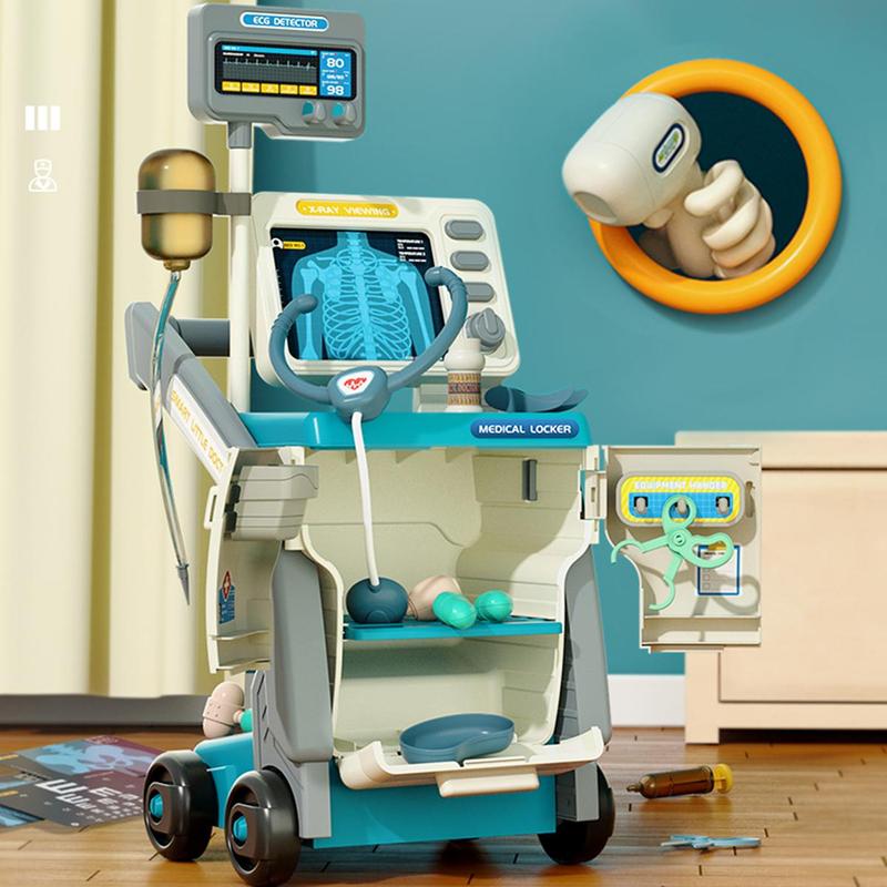 Doctor Toy, Medical Handcart Toy with 29 Accessories, Pretend Play Toy with Sound & Light, Pretend Play