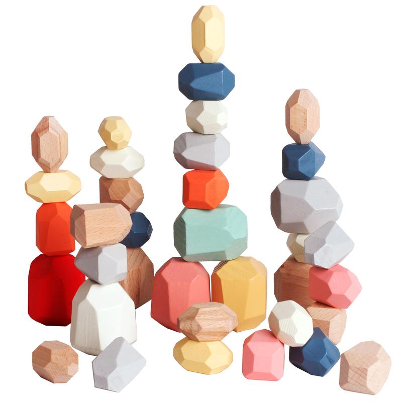 36 PCS Wooden Sorting Stacking Rocks Stones,Sensory Kids Toys Learning Montessori Toys, Building Blocks Game for Kids  3 4 5 6 Years Boy and Girl Birthday Gifts