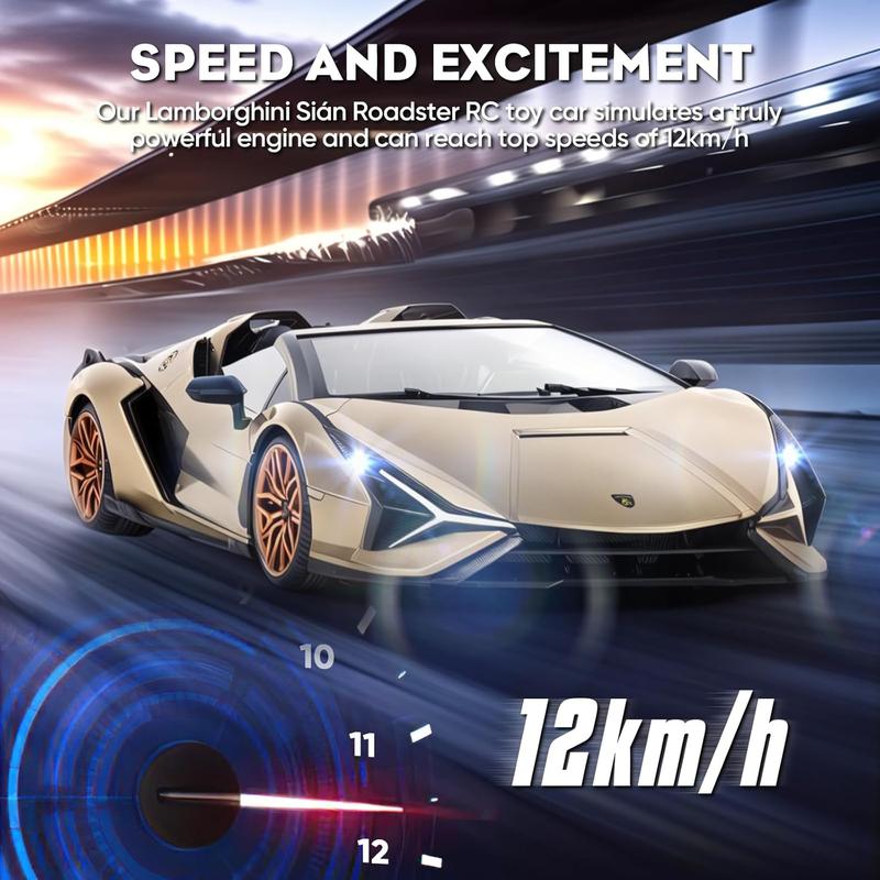 Lamborghini Remote Control Car, 1:16 Scale Lambo Toy Car 7.4V 500mAh Officially Licensed 12Km h Rc Cars with Led Light 2.4Ghz Model Car for Adults Boys Girls Birthday Ideas Gift (Champagne)