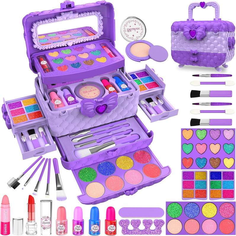 54 Pcs Kids Makeup Kit for Girls | Princess Real Washable Pretend Play Cosmetic Set Toys with Mirror | Birthday Gifts for Girls |