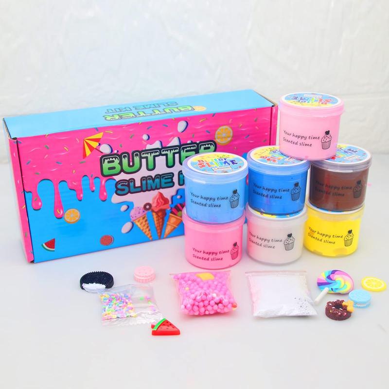 7 Pack Cake Butter Slime Kits, Soft and Non-Sticky Slime Kit Party Favors for Girls and Boys