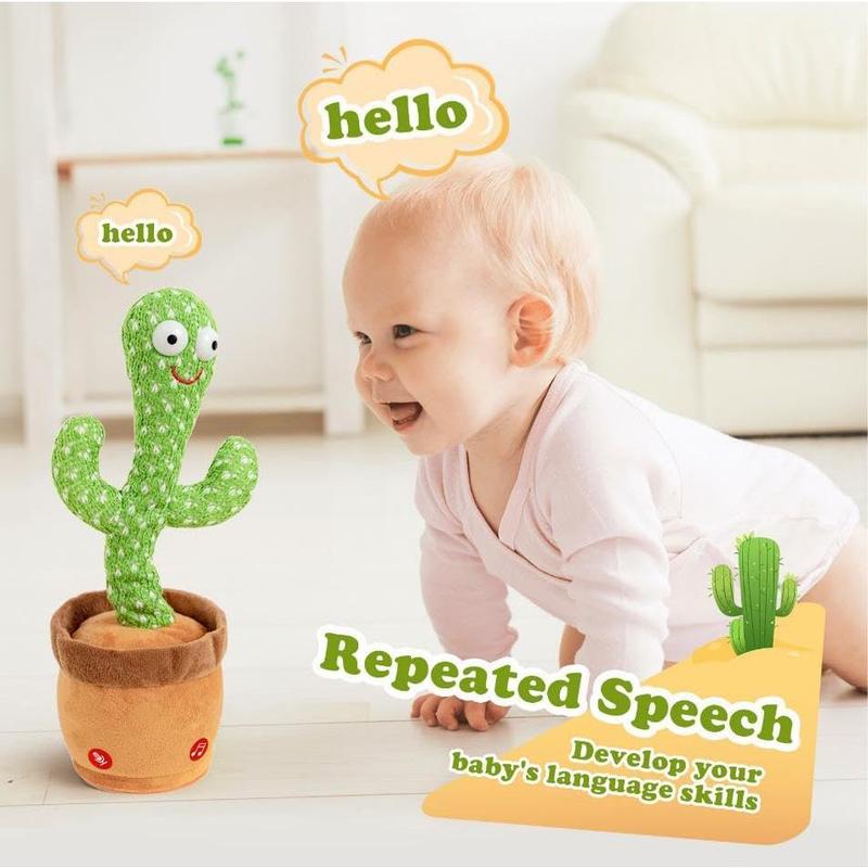 Interactive Talking Dancing Cactus Toy Mimics Sounds, Plays 120 Songs, USB Rechargeable, Soft Plush, LED Lights, Baby Gift for Boys Girls