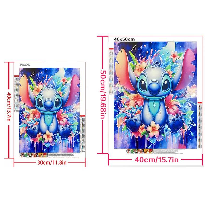 Cartoon Disney Stitch & Flowers Pattern DIY Diamond Arts Colorful Painting Kit without Frame, DIY 5D Diamond Arts Colorful Painting Kit, Wall Art Decor for Home