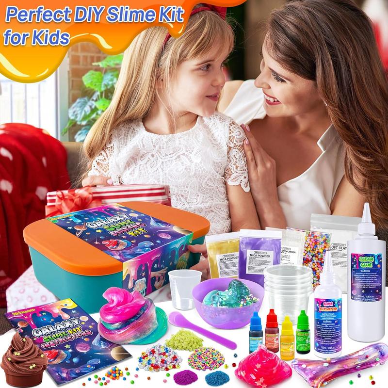 DIY Slime Kit, Galaxy Slime Making Kit for Girls, Butter Slime, Foam Slime, Glow in The Dark Slime with Add-ins, Foam Balls, Charms, Glitters, Slime Party Favors Gift Toys for Kids 6-12