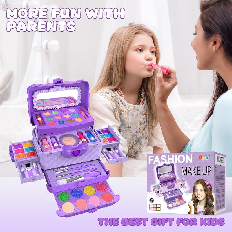 54 Pcs Kids Makeup Kit for Girls | Princess Real Washable Pretend Play Cosmetic Set Toys with Mirror | Birthday Gifts for Girls |