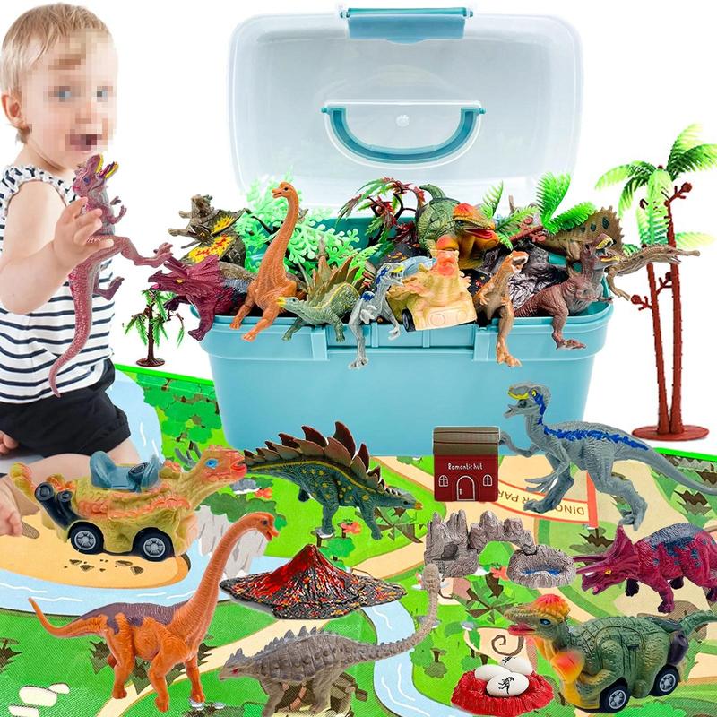 Dinosaur Toys for 3 4 5 6 7 Years Old Boys, Dinosaur Figures to Create a Dino Toy World for Kids Ages 3-7, Activity Play Mat and Pull Back Cars Toys