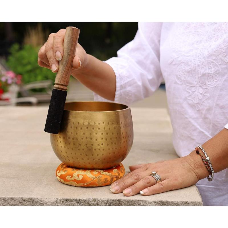 Jumbo Tibetan Ring Gong Singing Bowl Set – Includes Mallet & Cushion for Meditation & Sound Healing DharmaObjects