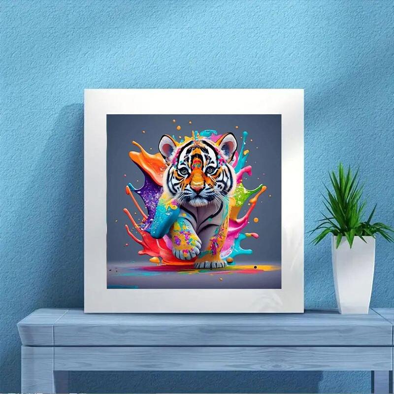 Christmas Multicolor Tiger Design DIY Diamond Art Painting Without Frame, DIY 5D Diamond Arts Painting Kit, Wall Art Decor for Home Living Room Bedroom, Christmas Gift